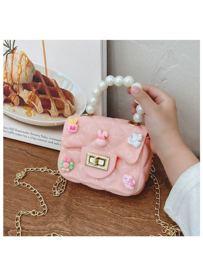 Children's bag with a pearl handle and crossbody chain, decorated with colorful embellishments, measuring 13x9x5 cm, multi-colored - Image 2